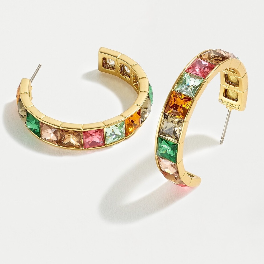 JCREW Square Gem Hoop Earrings NWT OS Multi Color